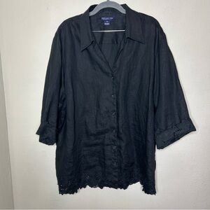 Jones New York Black Linen Button Down Shirt with Eyelet Detail Size 3X